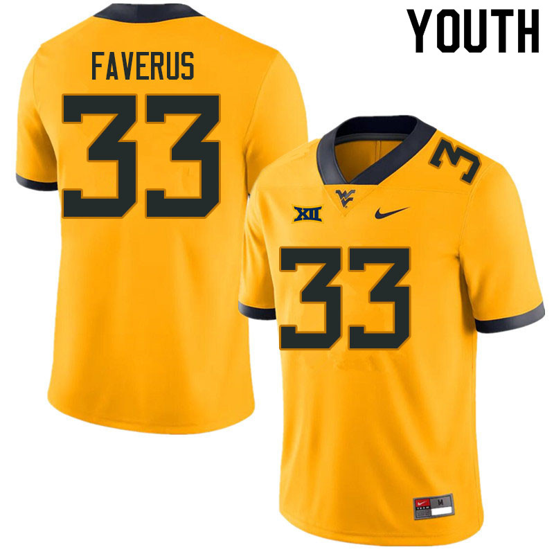 Youth #33 Jairo Faverus West Virginia Mountaineers College Football Jerseys Sale-Gold - Click Image to Close
